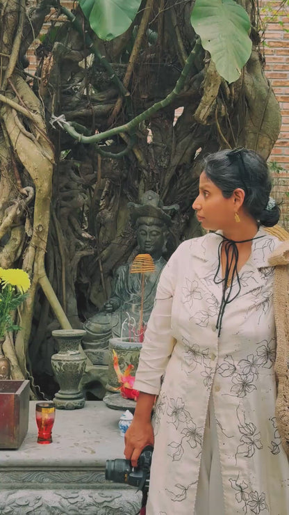 WHITE FLORAL (HAND PAINTED) LONG SHIRT